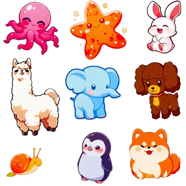 50 autocollants Animaux Mignons