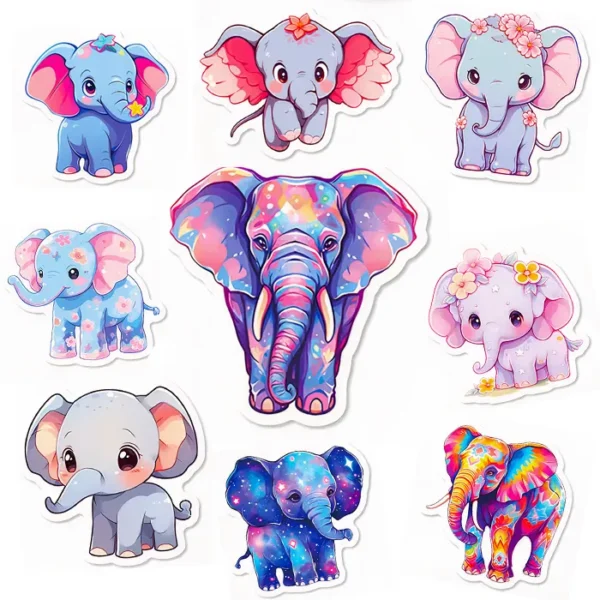 50 autocollants Éléphants Fantaisie
