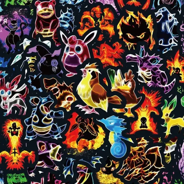 50 autocollants Pokémon néon