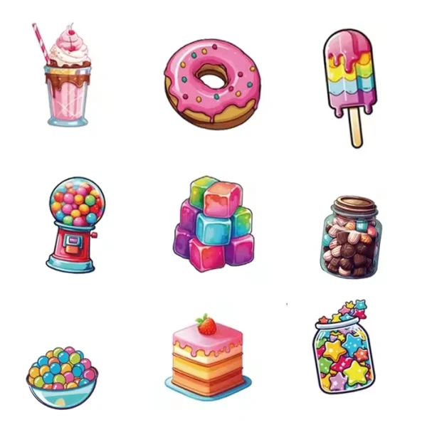 50 autocollants Sucreries