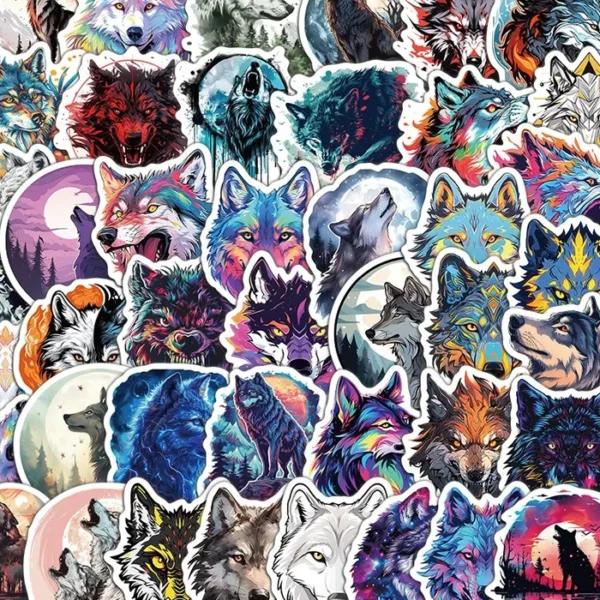 50 autocollants Loup